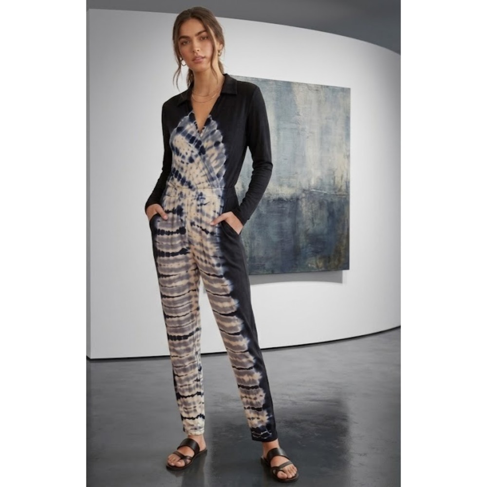 Young‎ Fabulous & Broke Tie Dye Faux Wrap Jumpsuit Small Blue Boho Pockets